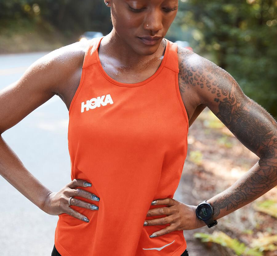 Hoka One One Performance Tank Top Dam - Orange - YNDZH-8754